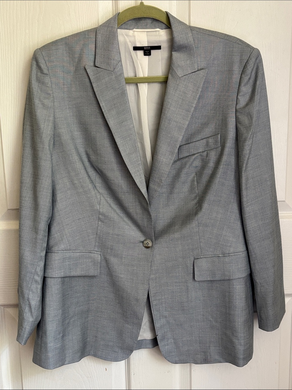BOSS HUGO BOSS Classic Light Gray Single-Button Blazer Size 12 Career Office